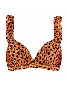 BEACH LIFE - leopard spots ruffle bikinitop - Oranje-Zwart